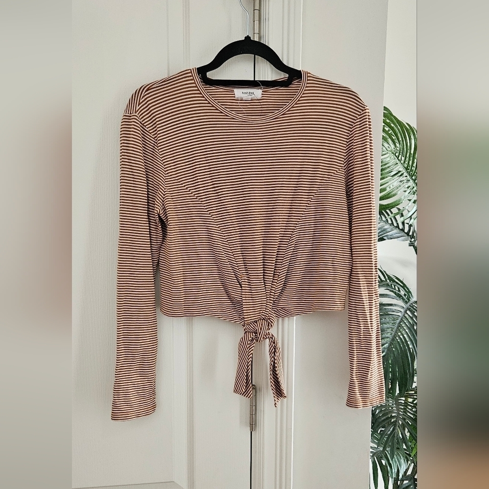 Striped Tie-Front Long Sleeve Top
